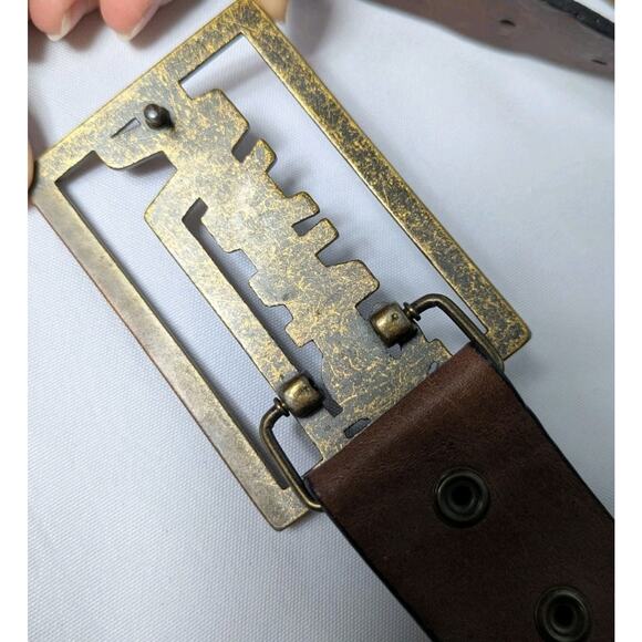 Vintage Vans otw Skater Metal Belt Buckle Vans Leather Belt Brown Embossed Logo - Picture 4 of 7